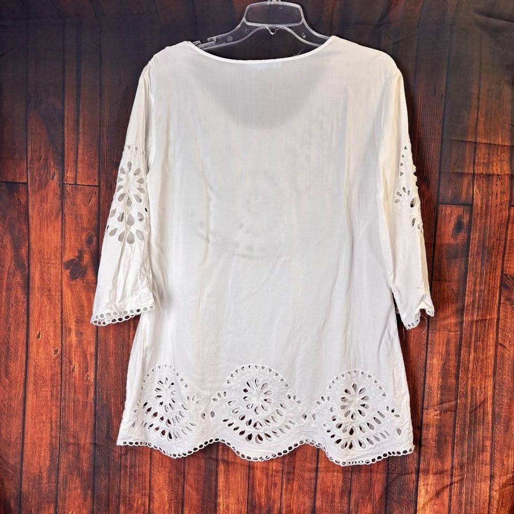 Solitaire Swim White Eyelet Tunic Top Sz L Beach Cover Up Boho resort wear - Picture 2 of 9